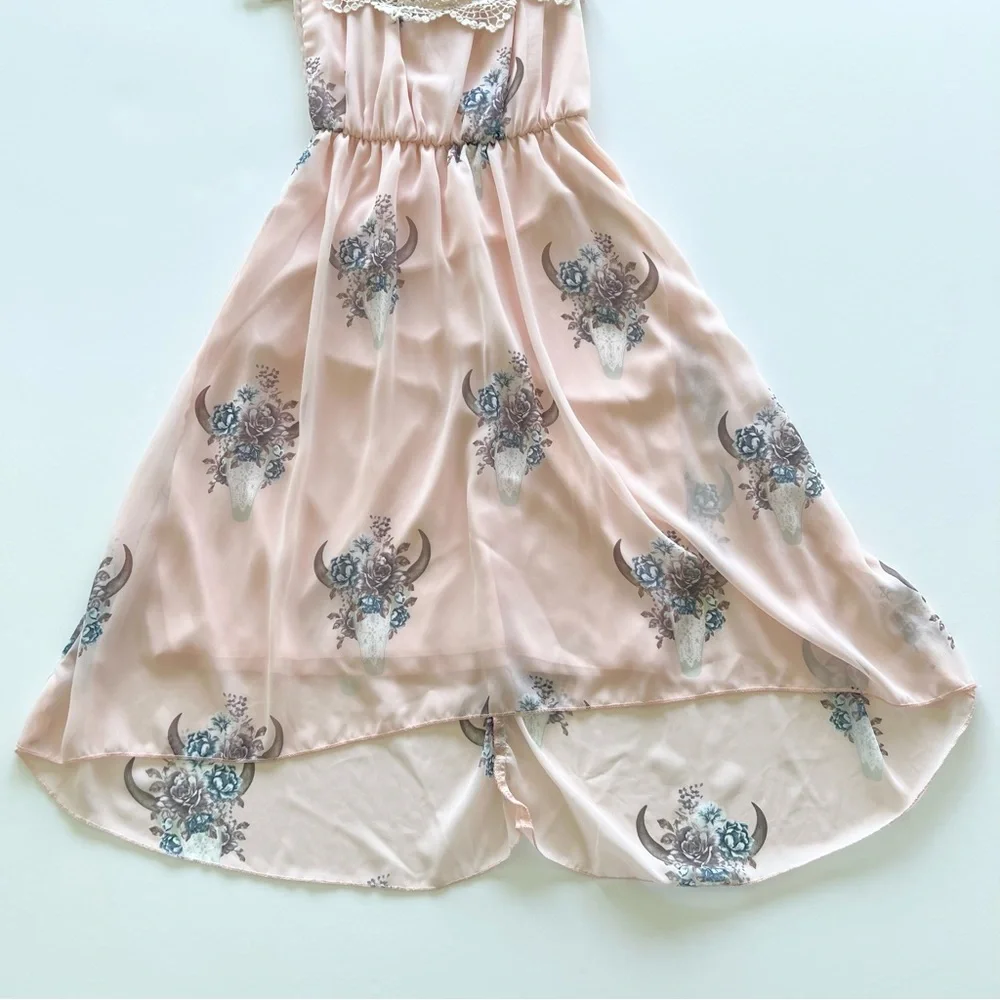 Charlotte Russe Pink Floral Longhorn Skull Midi Dress, Small - Picture 3 of 10